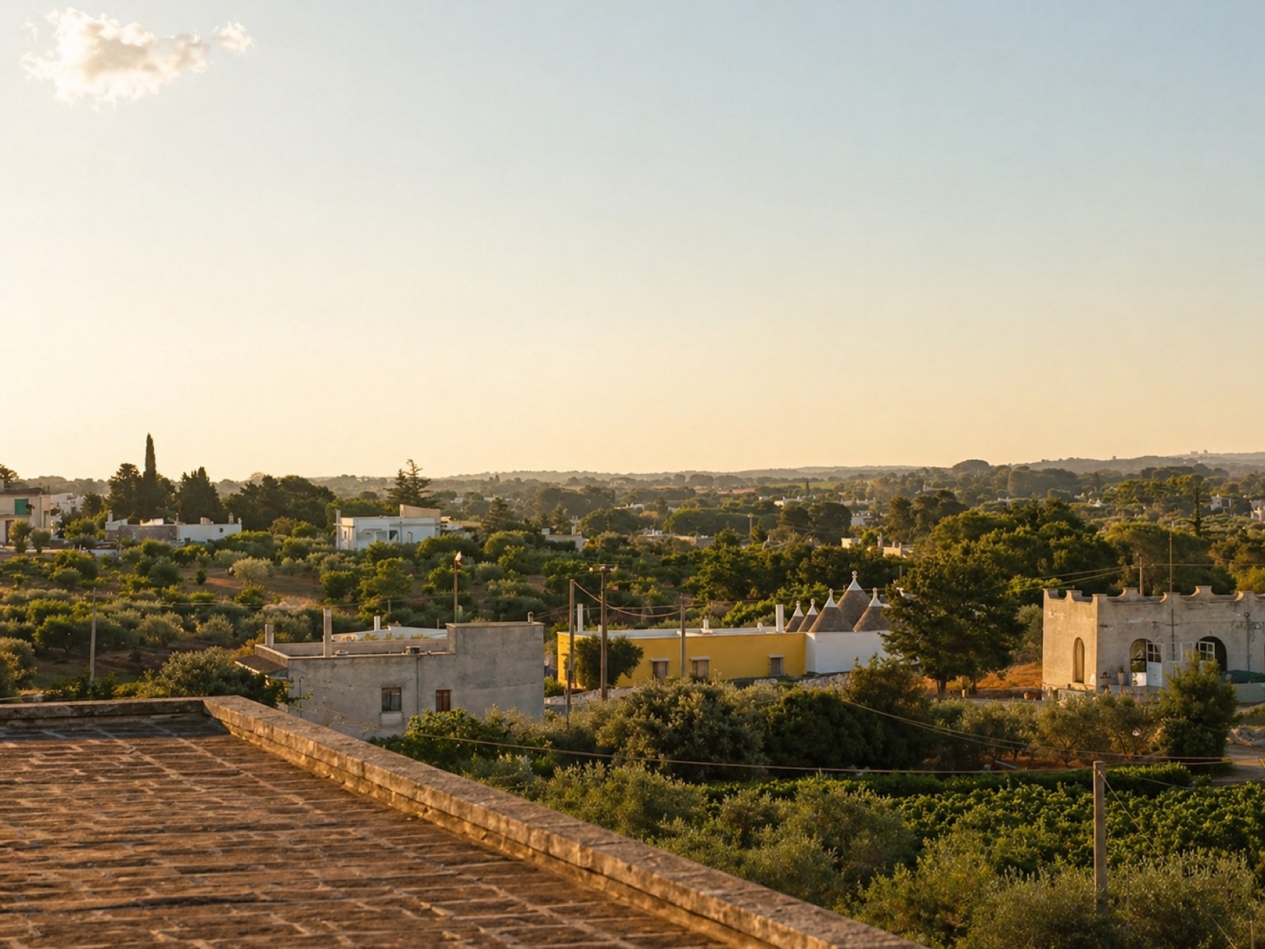 Vista dalla terrazza su trulli e campagna della Valle d'Itria