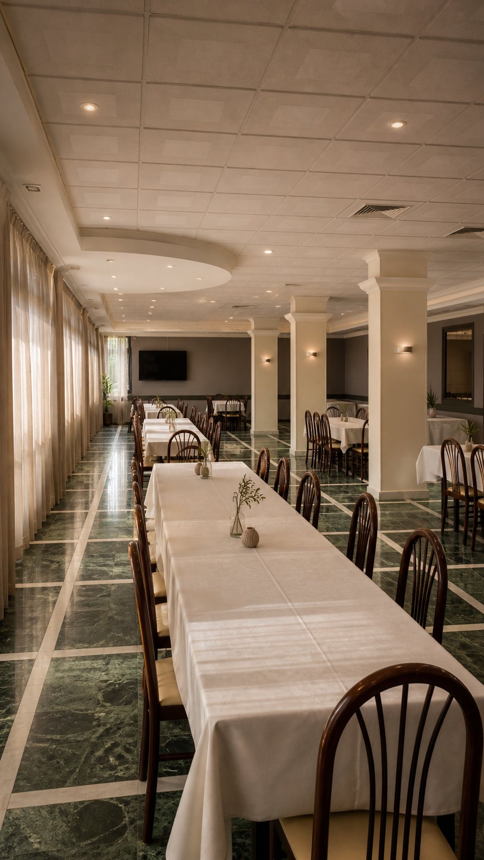 Historic lower-level hall with Verde Alpi green marble floor